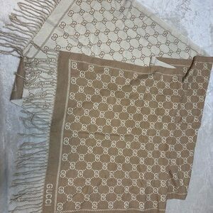 Gucci Cream and Brown Monogram Scarf